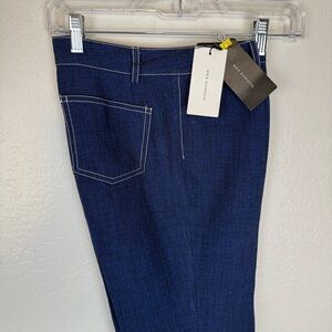 NWT Wes Gordon Blue Trouser Jeans White Stitch Slub 8 Preppy Quiet Luxury Retro